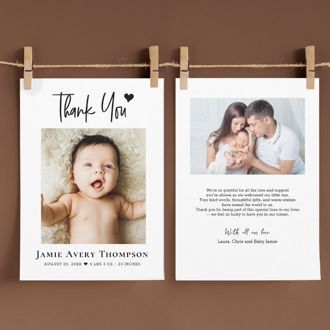 Faire-part Nouveau Merci photo bébé Nouveau Coeur moderne nai (Modern heart baby shower thank you photo cards.)