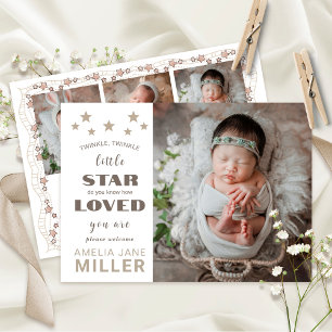 Faire-part Nouveau-né Nouveau bébé Fille Naissance Statistiqu