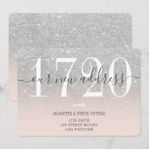 Faire-part Nouveau numéro d'adresse argent parties scintillan