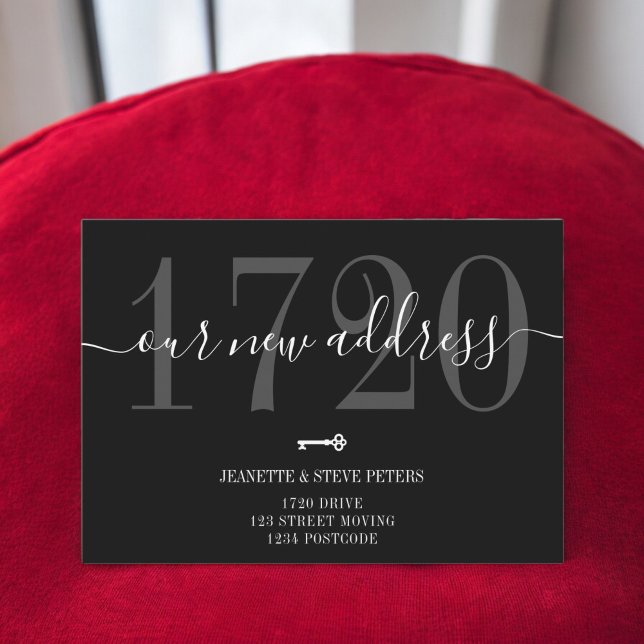 Faire-part Nouveau numéro d'adresse blanc noir cool script dé (New Address number white black cool script moving Announcement)