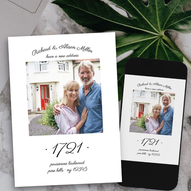 Faire-part Nouveau numéro de maison Élégant Photo Déménagemen (House number new address photo moving announcement available printed or printable digital download)