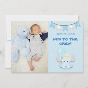 Faire-part Nouveautés pour l'équipage Photo Cute Elephant Bab
