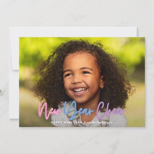 Faire-part Nouvel an photo brillant moderne coloré néon (Devant)