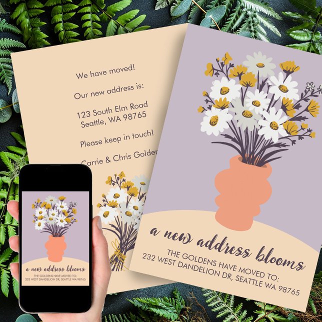 Faire-part Nouvelle adresse fleurit ! Annonce de déménagement (New Address Blooms Moving Announcement Bouquet Card)