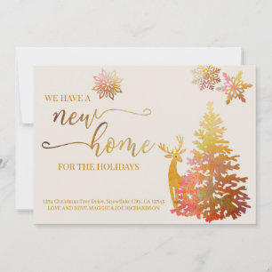 Faire-part Nouvelle maison pour les fêtes Arbre de Noël Or