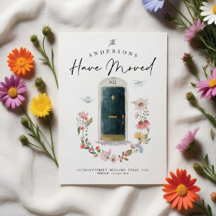 Faire-part Nouvelle maison Vert Aquarelle Porte Fleur sauvage