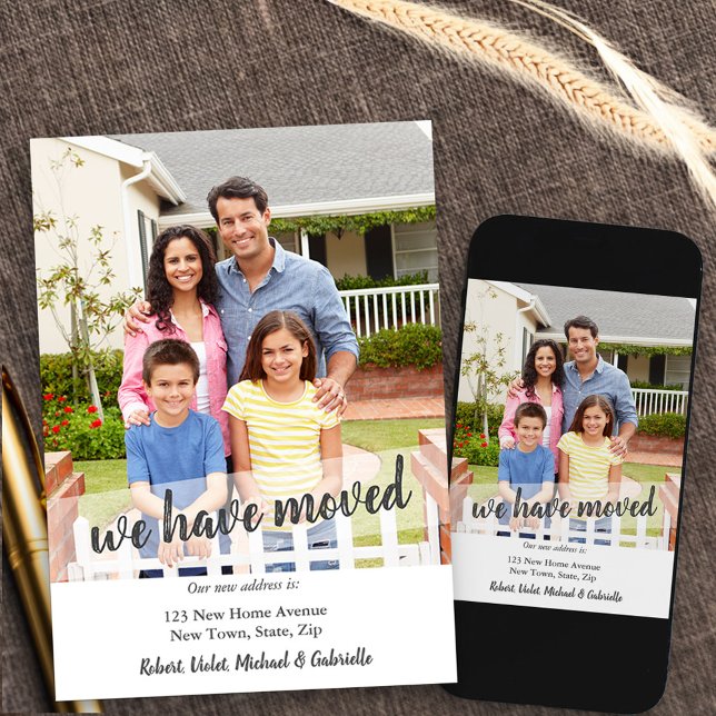 Faire-part Nouvelle Photo Accueil Nous Avons Déplacé Le Scrip (New Address moving announcement card with vertical photo)
