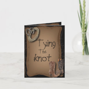 Faire-part obtention de épouser occidental accroché de bottes