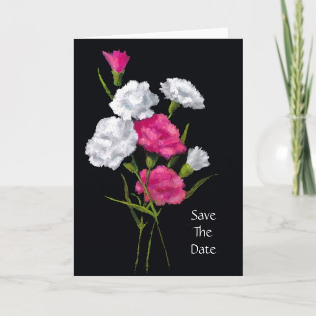 Faire-part Oeillets : Rose, Blanc : Enregistrer La Date (Devant)