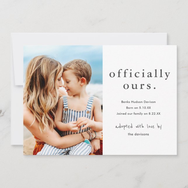 Faire-part Officiellement notre adoption photo minimale (Devant)