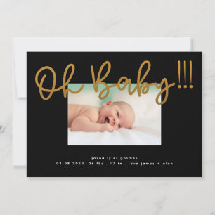 Faire-part Oh Baby jaune or Foil moderne Funky Fun Baby