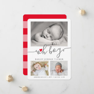 Faire-part Oh Boy Script Christmas Red Heart Collage Photo