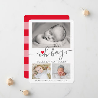 Faire-part Oh Boy Script Christmas Red Heart Collage Photo