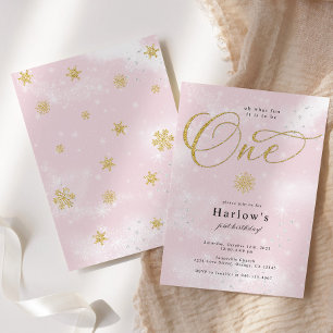 Faire-part Oh ce Fun Pink Snowflake 1er anniversaire Invitati