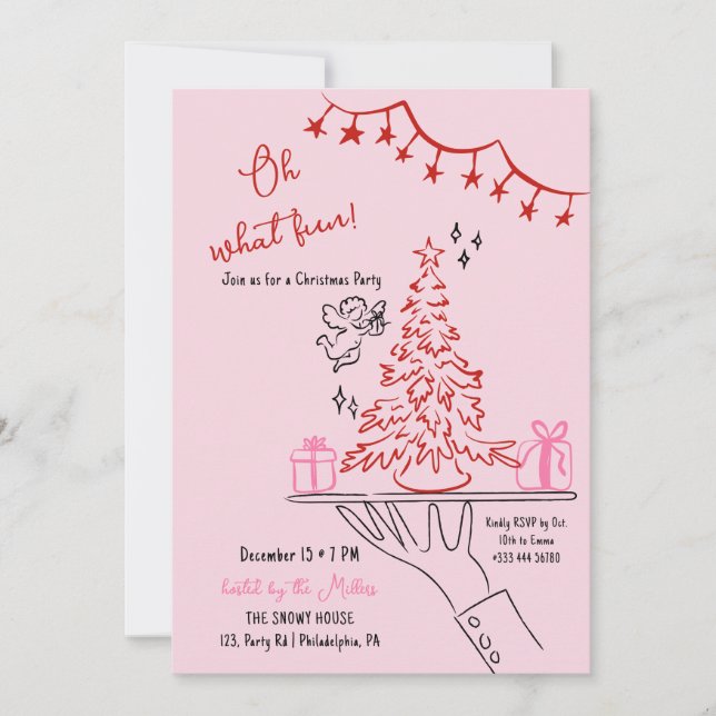 Faire-part Oh, quel plaisir Noël Cocktail Party main dessiné (Devant)