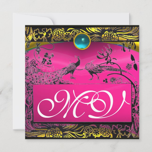 Faire-part OISEAUX AMOUREUX MARIAGE MONOGRAMME noir jaune ros (Devant)