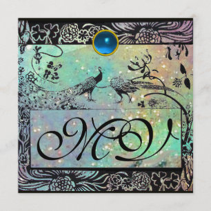 Faire-part OISEAUX D'AMOUR DE MARIAGE MONOGRAMME noir vert gl