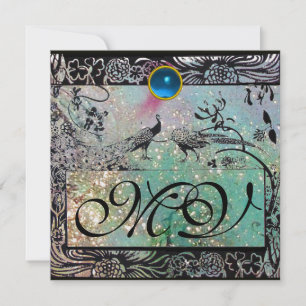 Faire-part OISEAUX D'AMOUR DE MARIAGE MONOGRAMME noir vert gl