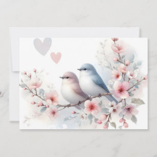 Faire-part Oiseaux de l'amour romantique Branche de fleurs de