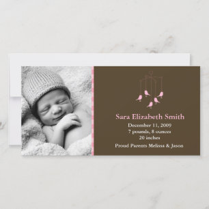 Faire-part Oiseaux roses Bébé Mobile Annonces de naissance