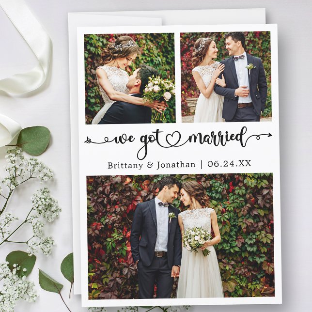 Faire-part On A Marié Calligraphie Heart 3 Photos Mariage (Customize to change your personalized text size, text style or to add text to back of card.)