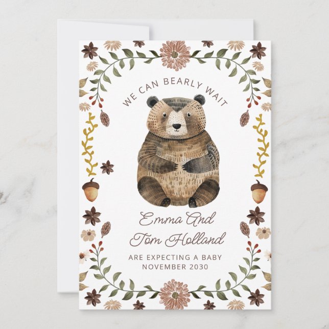 Faire-part On Peut Attendre L'Aquarelle Grossesse De L'Ours (Devant)