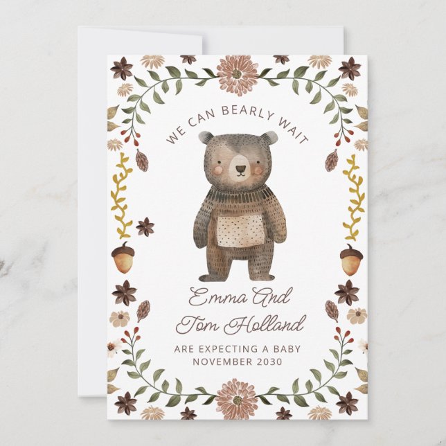 Faire-part On Peut Attendre L'Aquarelle Grossesse De L'Ours (Devant)