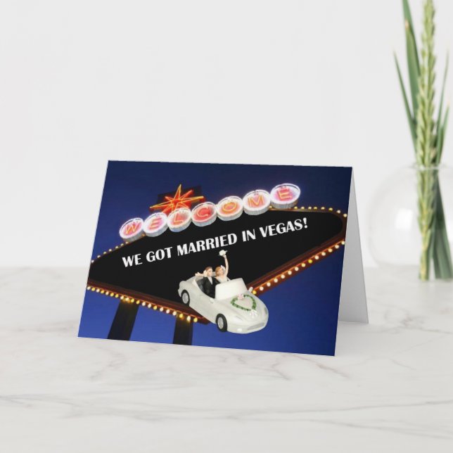 FAIRE-PART ON S'EST MARIÉS À VEGAS ! BRIDE & GROUPE EN VOITUR (Devant)