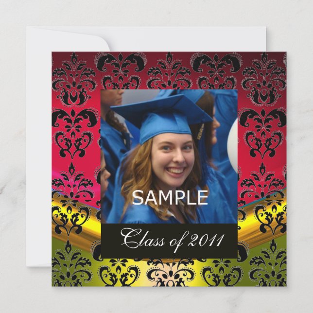 FAIRE-PART OR, RED, BLACK DAMASK GRADUM (Devant)