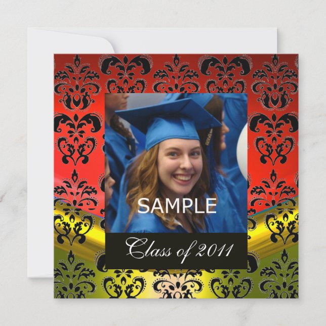 FAIRE-PART OR, RED, BLACK DAMASK GRADUM (Devant)