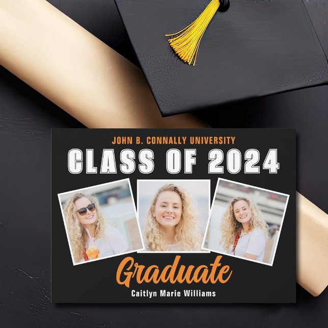 Faire-part Orange Black Graduate Photo Collage Graduate (Créateur téléchargé)