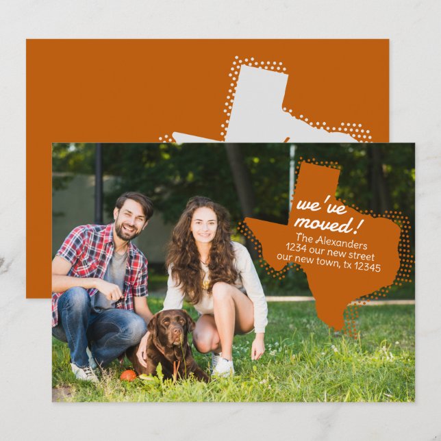 Faire-part Orange brûlé Nous avons déménagé - Texas émaillé M (Devant / Derrière)