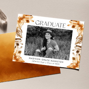 Faire-part Orange Citrine Aquarelle Cristal Photo Graduation