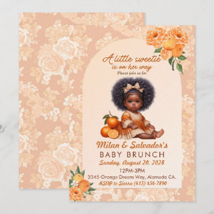 Faire-part Orange Vintage Floral Ethnic Baby Girl Baby shower