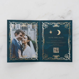 Faire-part Ornement Indigo Médiéval Mariage Golden Ivy