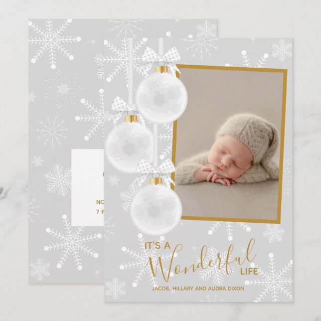 Faire-part Ornements de Noël Photo Naissance de bébé (Devant / Derrière)