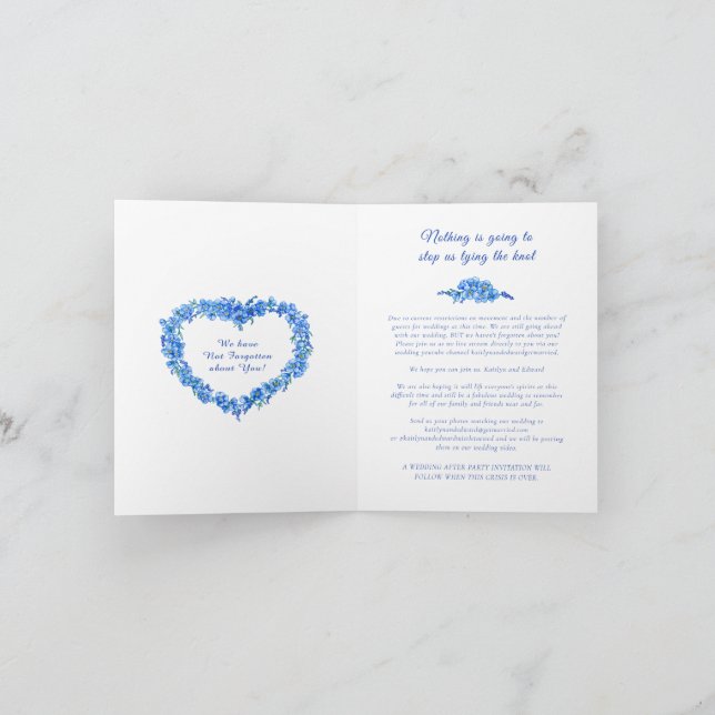 Faire-part Oubliez-moi pas coeur bleu blanc mariage live stre (Intérieur)