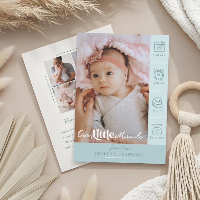 Faire-part Our Little Miracle Baby Birth Stats Newborn Photos (Our Little Miracle Baby Birth Stats Newborn Photos Announcement)