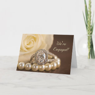 Faire-part Oval Diamond Ring Rose Engagement Announcement