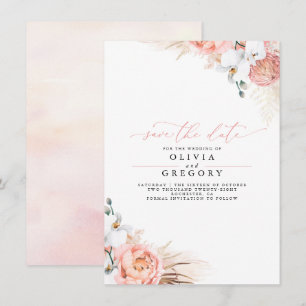 Faire-part Pampas Grass Floral Rose Enregistrer la date
