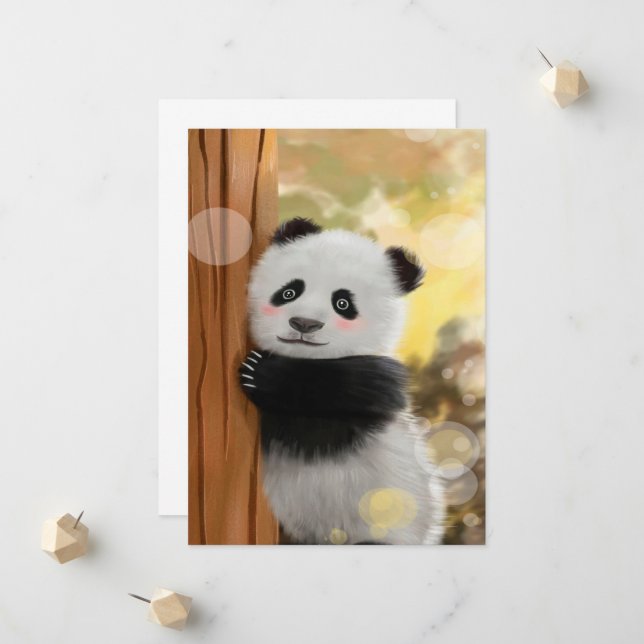 Faire-part Panda de dessin couleur | Drôle cadeau mignon (Devant/Arrière en situation)