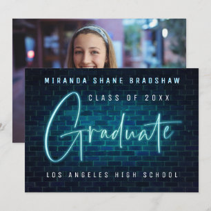 Faire-part Panneau de néon Bleu Graduate Photo Backer Faire-p