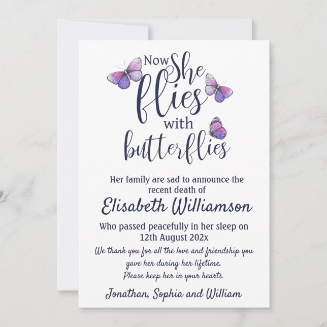 Faire-part Papillon Avis de décès (Devant)