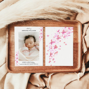 Faire-part Papillon Rose Classique Intemporel Plat Bébé