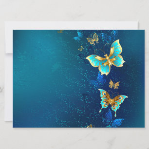 Faire-part Papillons d'or sur un Arrière - plan bleu