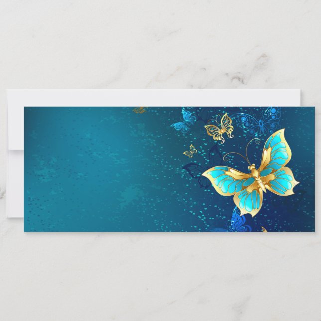 Faire-part Papillons d'or sur un Arrière - plan bleu (Devant)