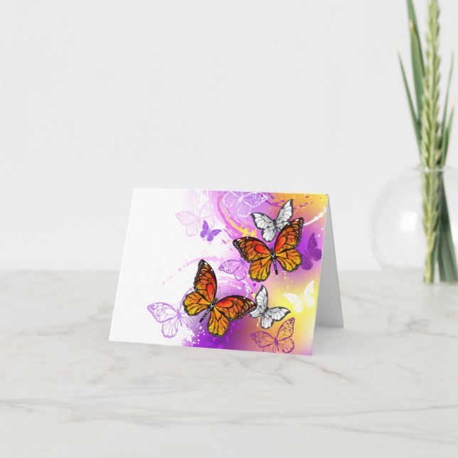 Faire-part Papillons Monarque sur Arrière - plan pourpre (Devant)