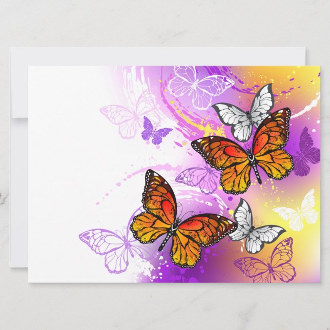 Faire-part Papillons Monarque sur Arrière - plan pourpre (Devant)