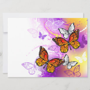 Faire-part Papillons Monarque sur Arrière - plan pourpre