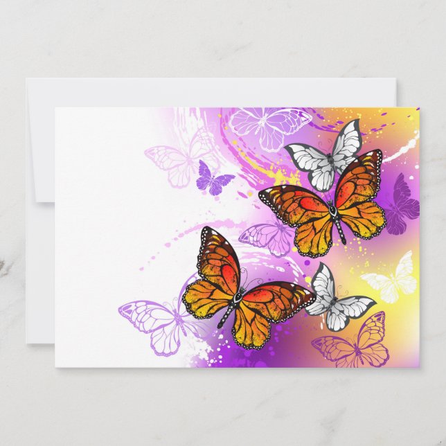 Faire-part Papillons Monarque sur Arrière - plan pourpre (Devant)